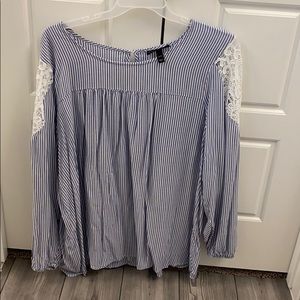 Blue and white long sleeve shirt with lace